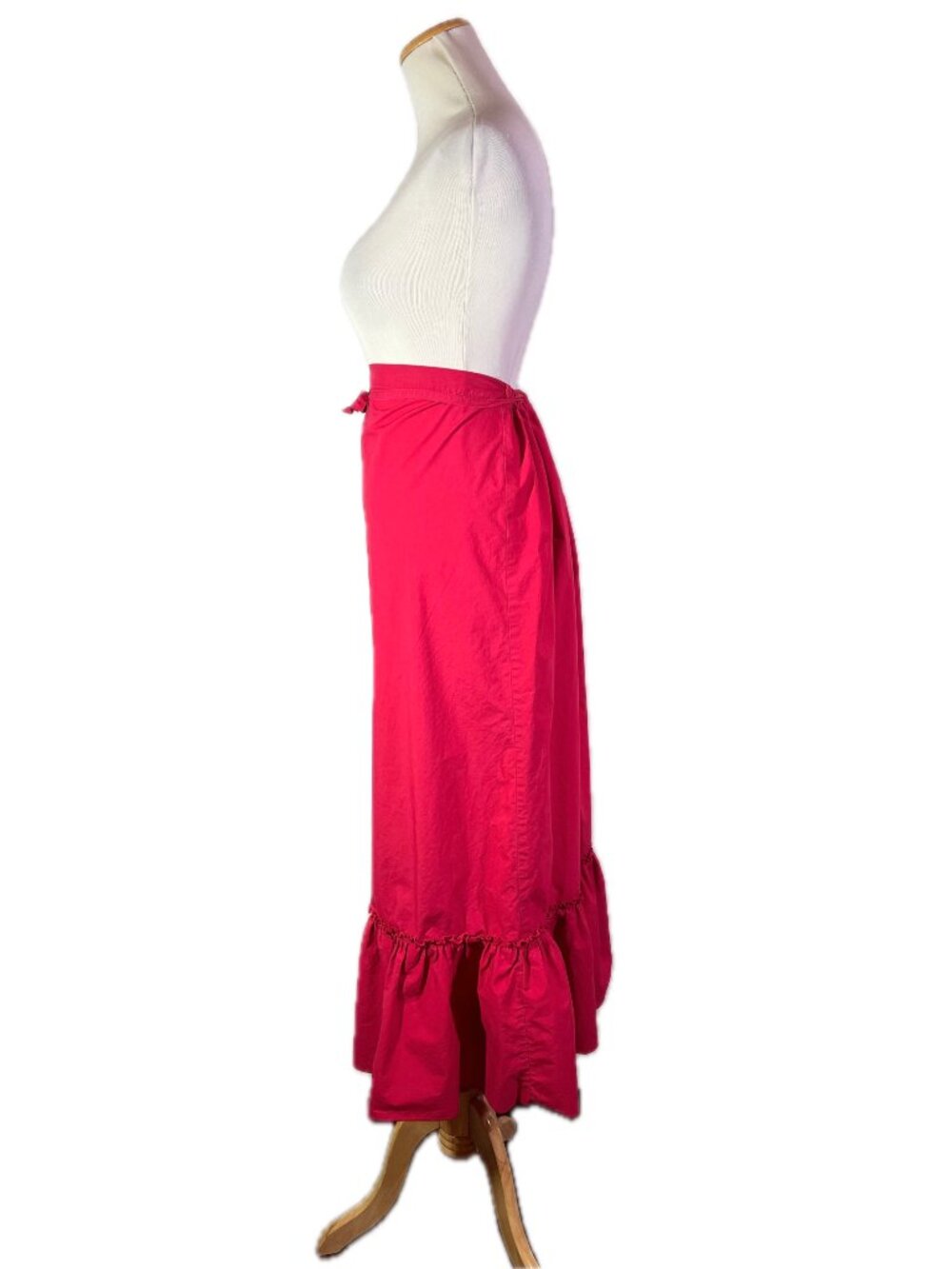 Vintage Express Size XS Cotton Skirt Ruffle Hem Drawstring Waist Pinkish-Red
